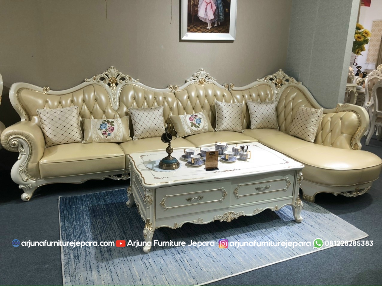 Sofa Tamu Sudut Ukir Gaya Turki