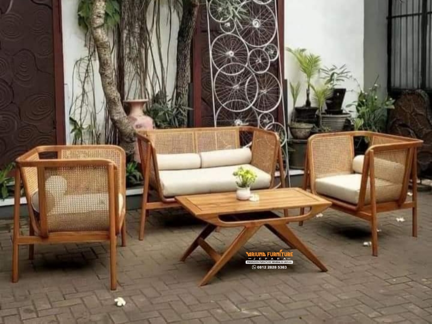 Kursi Tamu Jati Minimalis Rotan Alami