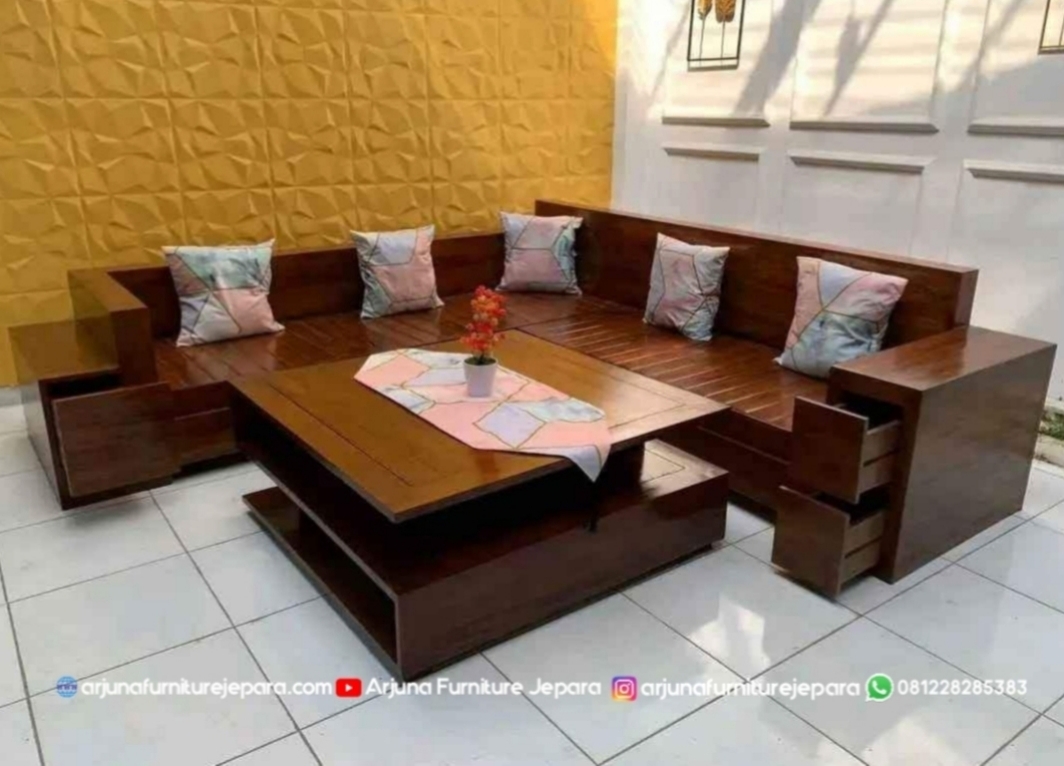 Kursi Tamu Sudut Kayu Jati Minimalis
