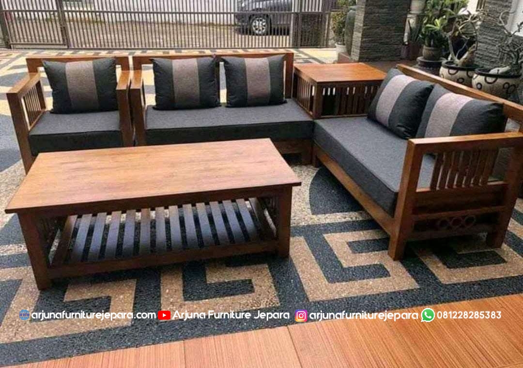 Sofa Tamu Sudut Jati Minimalis Jari Jari