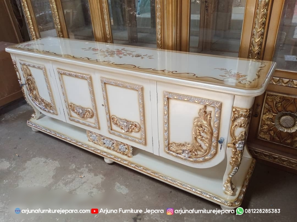 Bufet Putih Duco Ukir Mewah