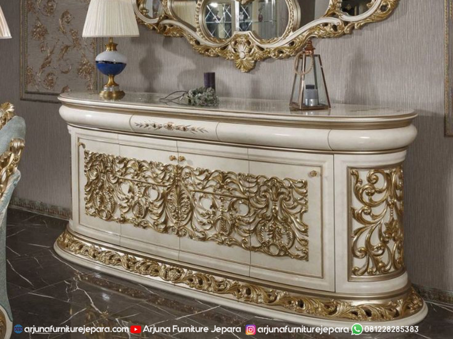 Bufet Oval Luxury Ukir Mewah