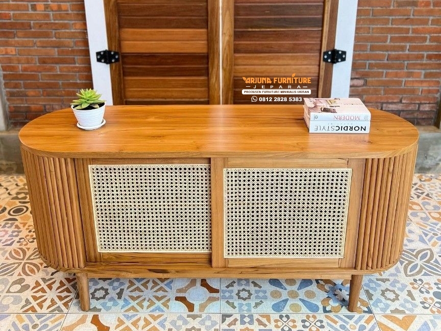 Bufet Rotan Jati Minimalis