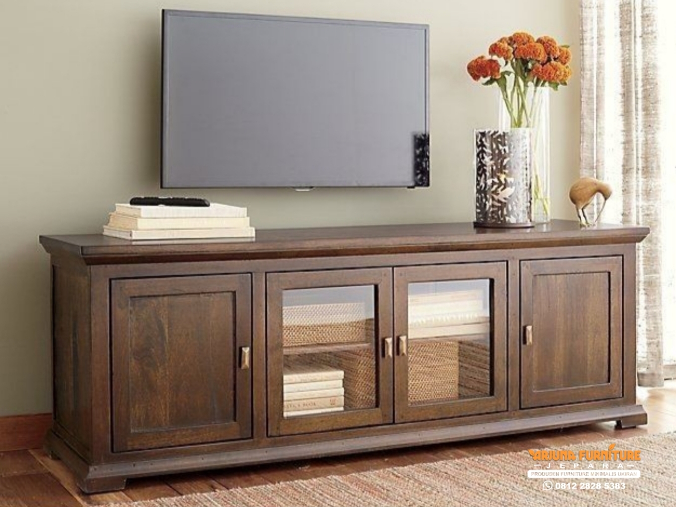 Bufet Tv Jati Minimalis Pintu Kaca