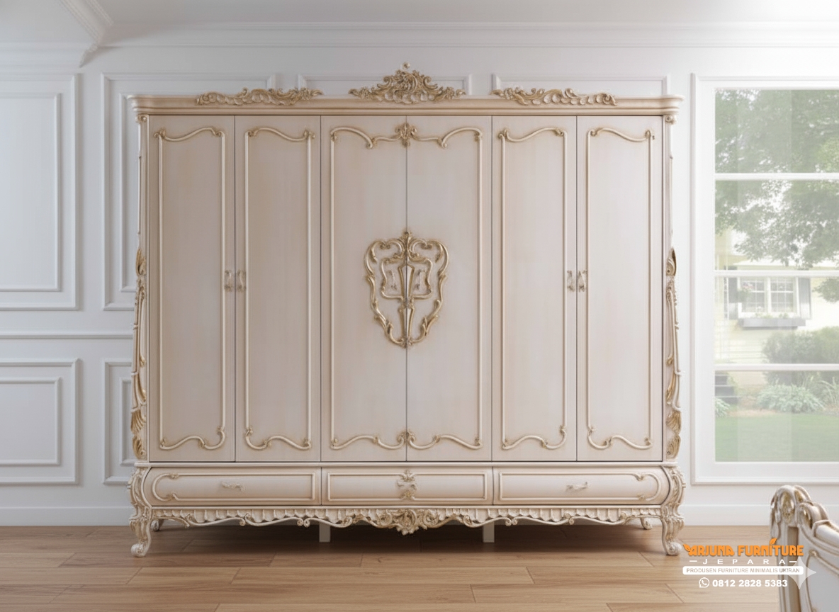 Desain Lemari Pakaian 6 Pintu Ukir Mewah