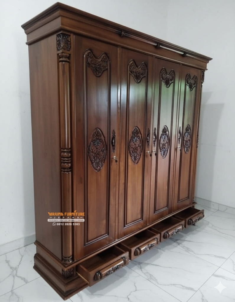 Lemari Pakaian Jati 4 Pintu 