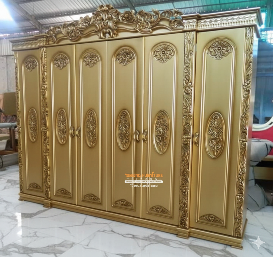 Model Baru Lemari Pakaian Gold Ukir Mewah