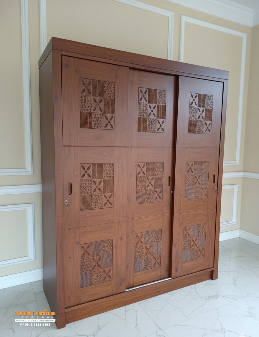 Lemari Baju Minimalis Ukir Pintu Geser