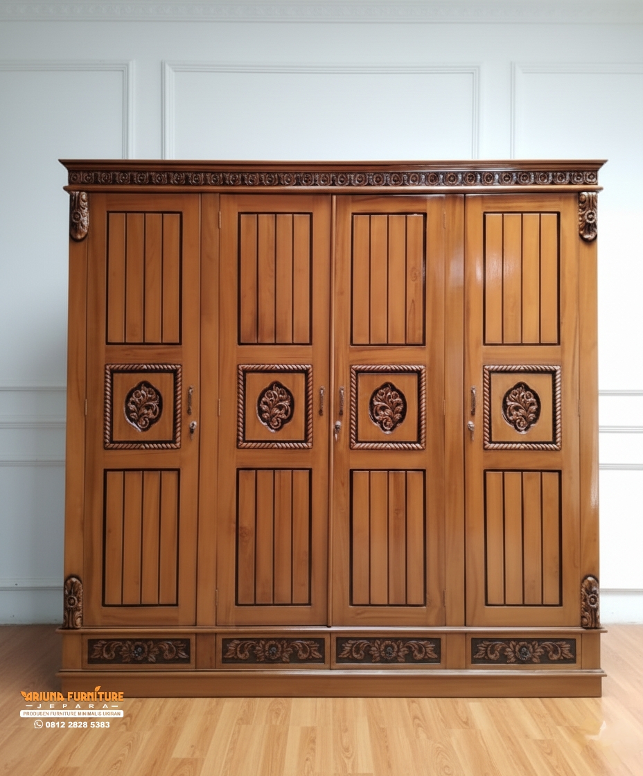 Lemari Pakaian 4 Pintu Jati Minimalis Jepang