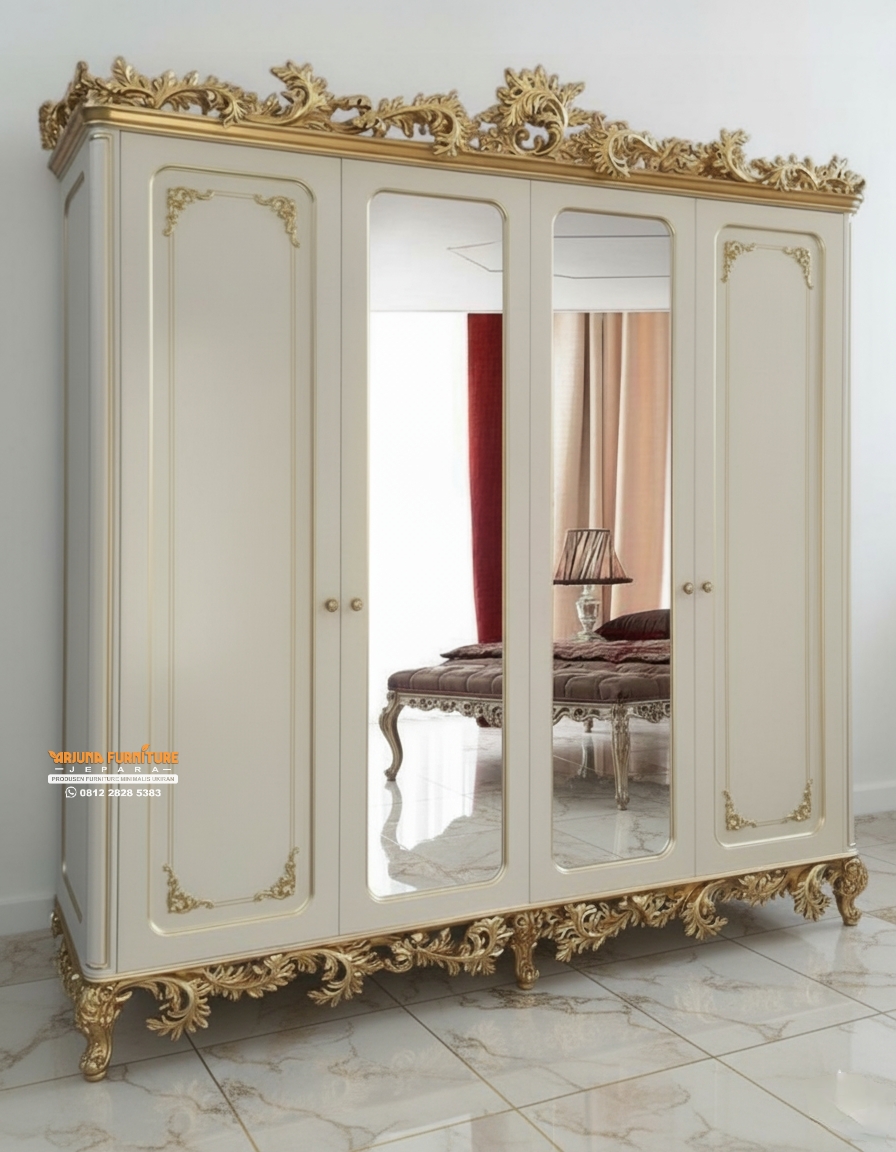 Lemari Pakaian 4 Pintu Terbaru Ukir Mewah