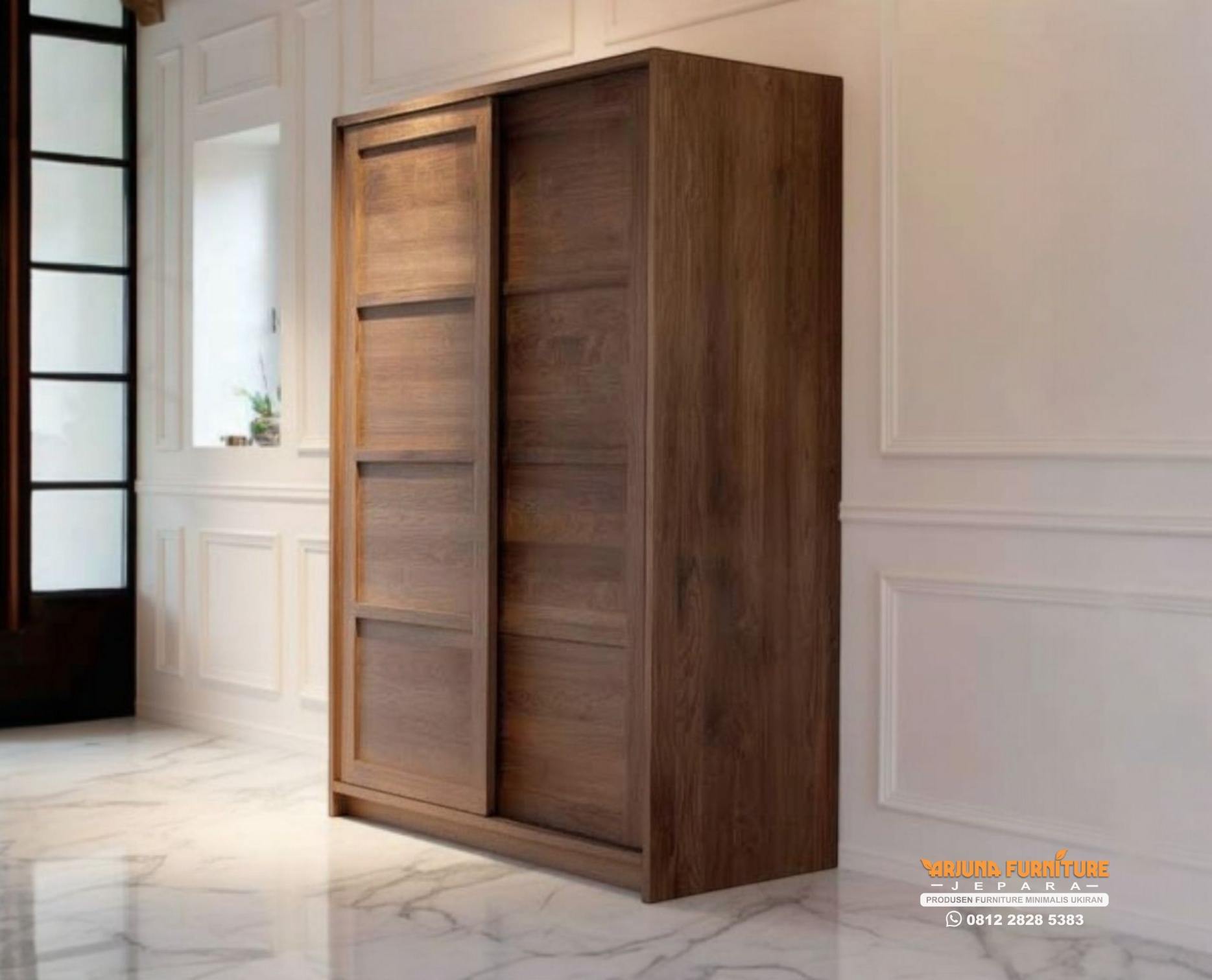 Lemari Pakaian Jati Minimalis 2 Pintu Sliding