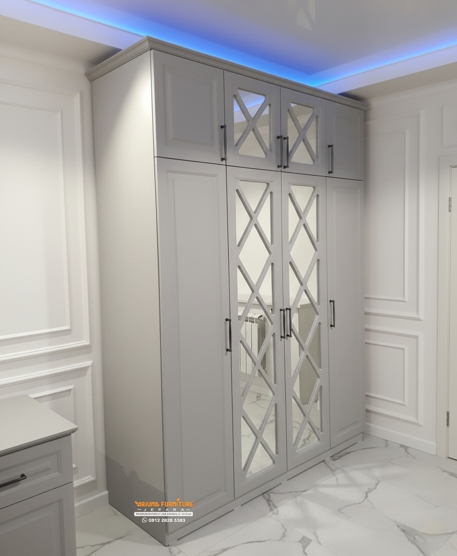 Lemari Pakaian Kayu Minimalis Pintu Kaca