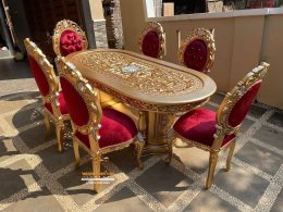 Set Meja Makan Oval Gold Ukiran