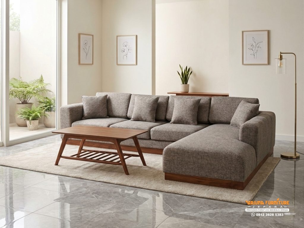Sofa Tamu Sudut Retro Minimalis, Kursi Tamu Jati