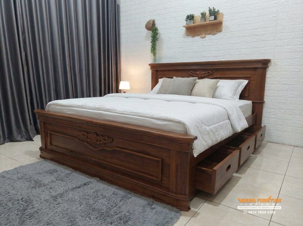 Dipan Tempat Tidur Laci Kayu Jati