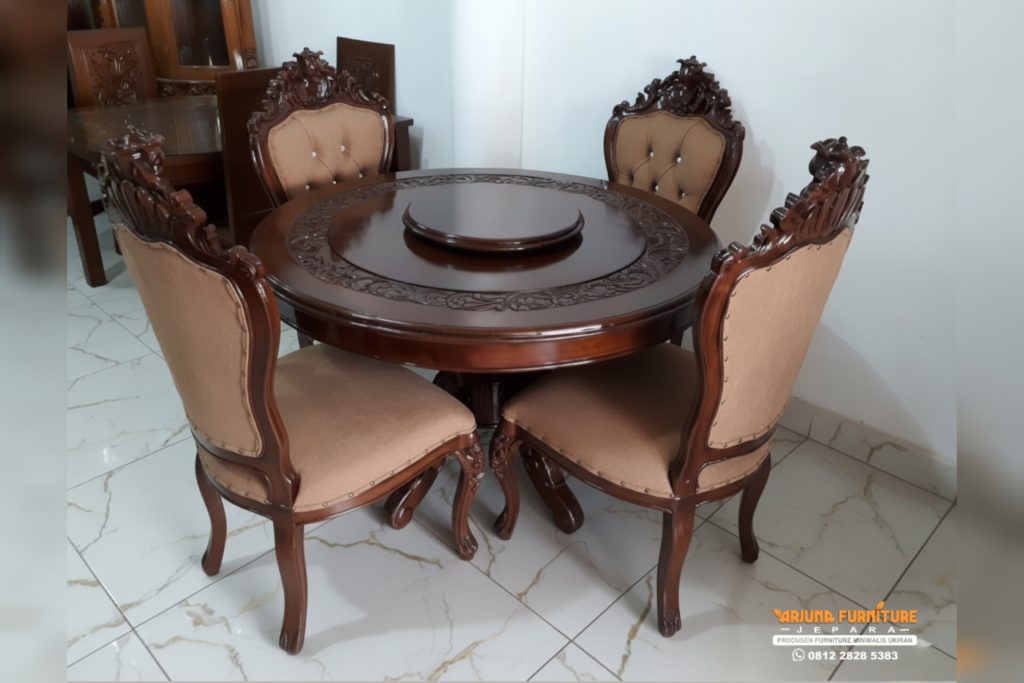 Meja Makan Putar Ganesa Ukir Jepara