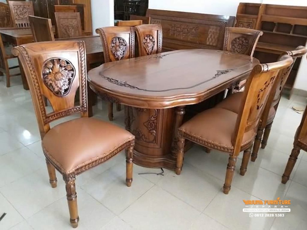 Set Meja Makan 6 Kursi Ukir Jepara